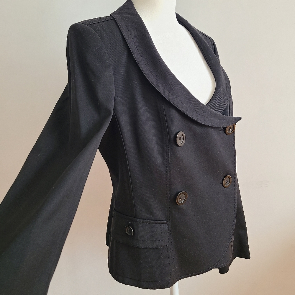 Burberry London Black Double-Breasted Wool Women's Blaser Jacket Size 12 - Picture 3 of 15